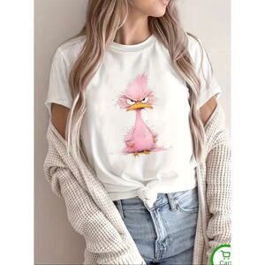 NWT Gorgeous Sz XXL White Angry Pink Flamingo Crew / Round Neck T-shirt
